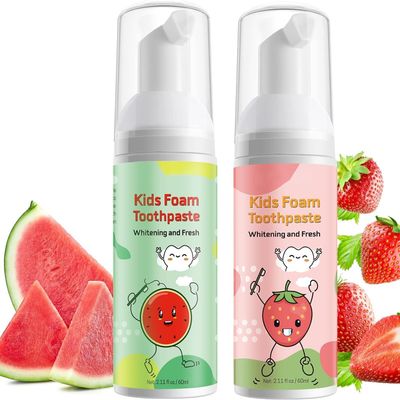 Foam Toothpaste Kids 2 Pack, Toddler Foam Toothpaste with Fluoride Kids Foaming Toothpaste with Fruit Flavor Ultra-fine Mousse Foam Toothpastes Anti-Cavity for Kids Ages 3+ Strawberry & Watermelon