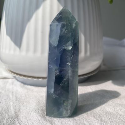 152g Natural Blue Fluorite Crystal Point Polished Hexagonal Obelisk Wand for Meditation, Chakra Healing, Home Decor, and Crystal Collection