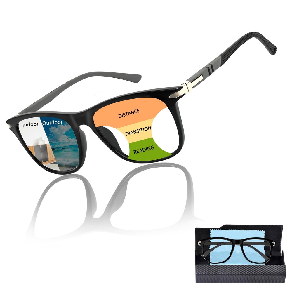 Progressive Multifocal Reading Glasses for Men Women, Photochromic Transition Computer Glasses with Anti Blue Light, UV400 Full Frame TR-90 Anti-Slip Temple, Indoor Outdoor Presbyopia Readers 3.0
