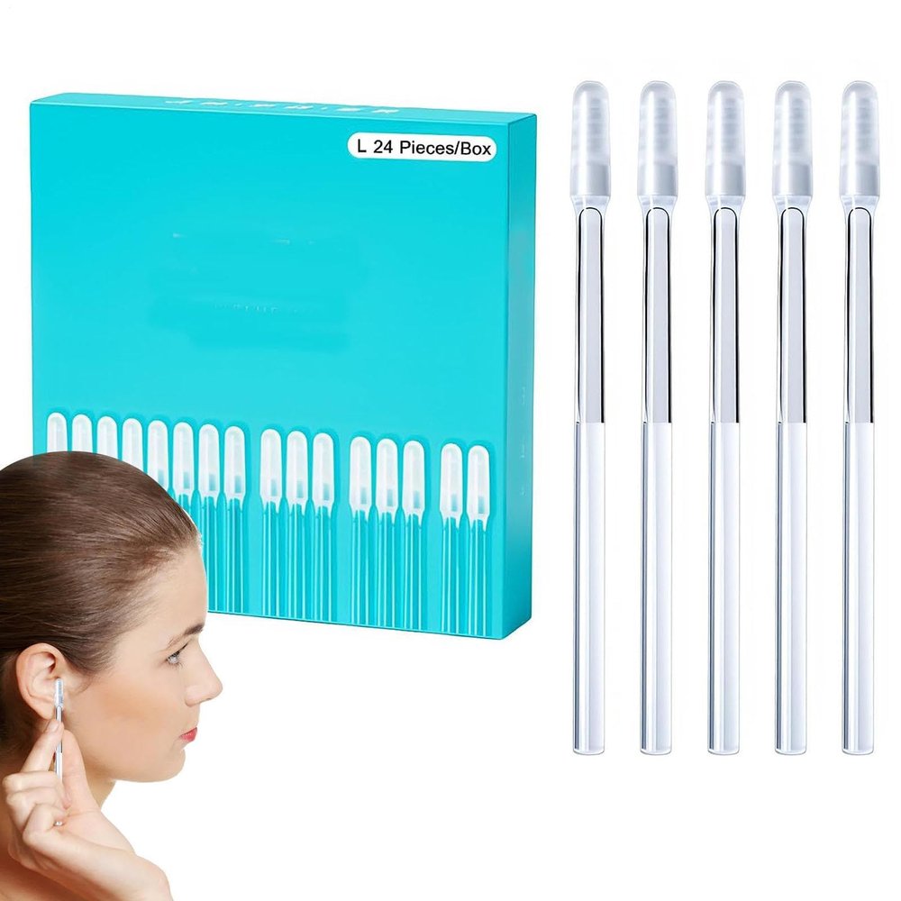 24Pcs Sticky Ear Cleaning Stick, Soft Head Sticky Ear Cleaning Buds, Reusable Earwax Removal Adhesive Swabs, Ears Wax St Icky Swabs, Gentle Does Not Harm Ears Care for Adults Children Elderly