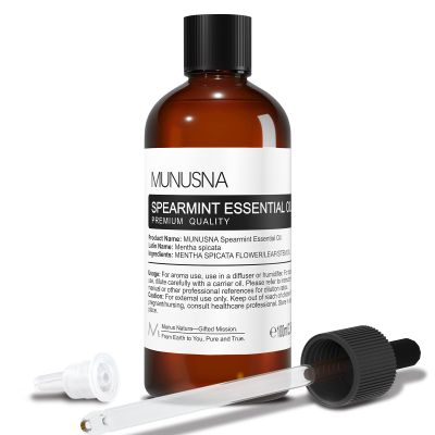MUNUSNA Spearmint Essential Oil 100ML, 100% Pure Spearmint Oil Aromatherapy Oil for Diffuser, Skin Hair Care, Massage, Yoga, Home, Soap and Candle Making