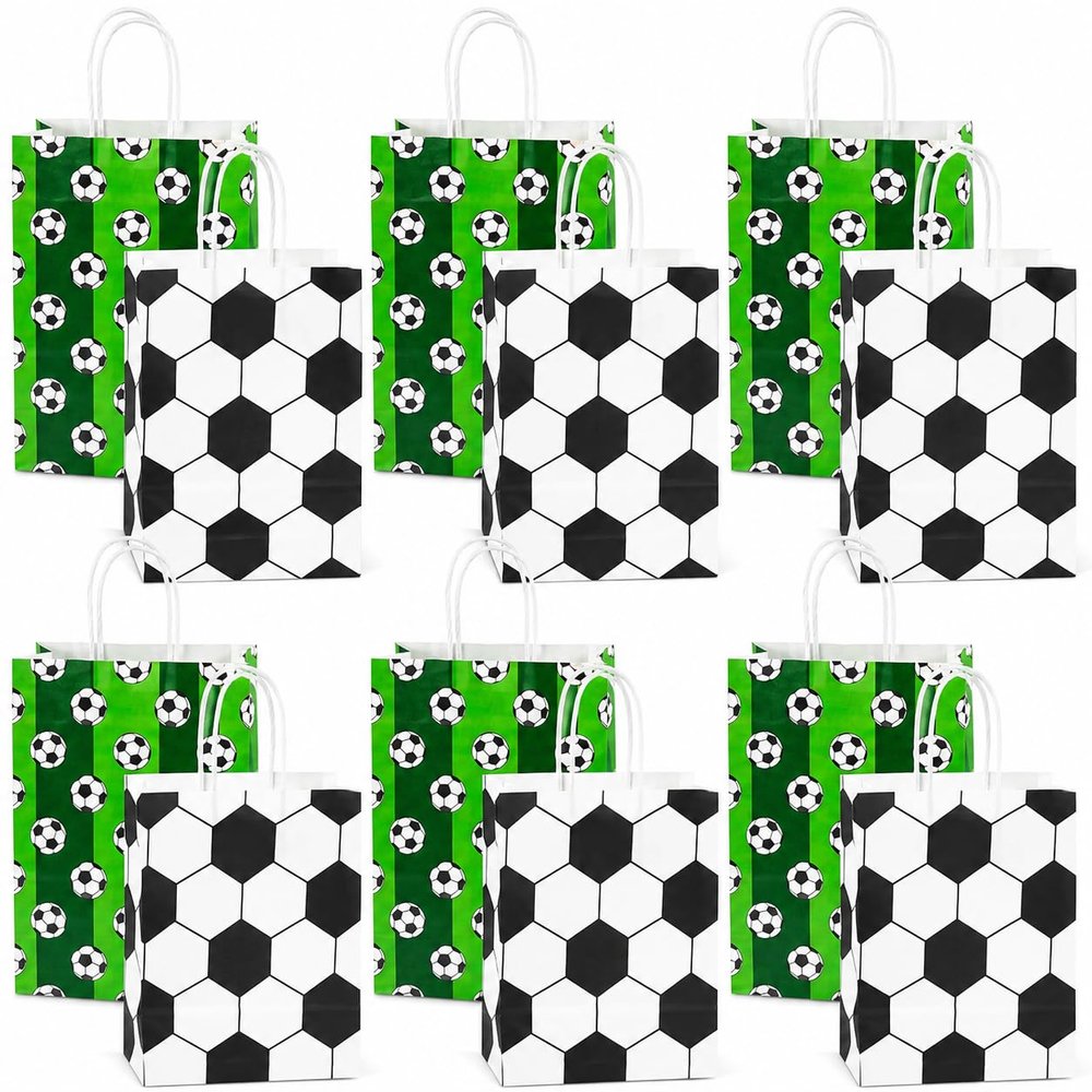 Garneck 12Pcs Soccer Goodie Bags: Paper Party Favor Treat Snack Bags Gift for Birthday Team Sports Candy Small Toys Classroom Prizes Kids Assorted