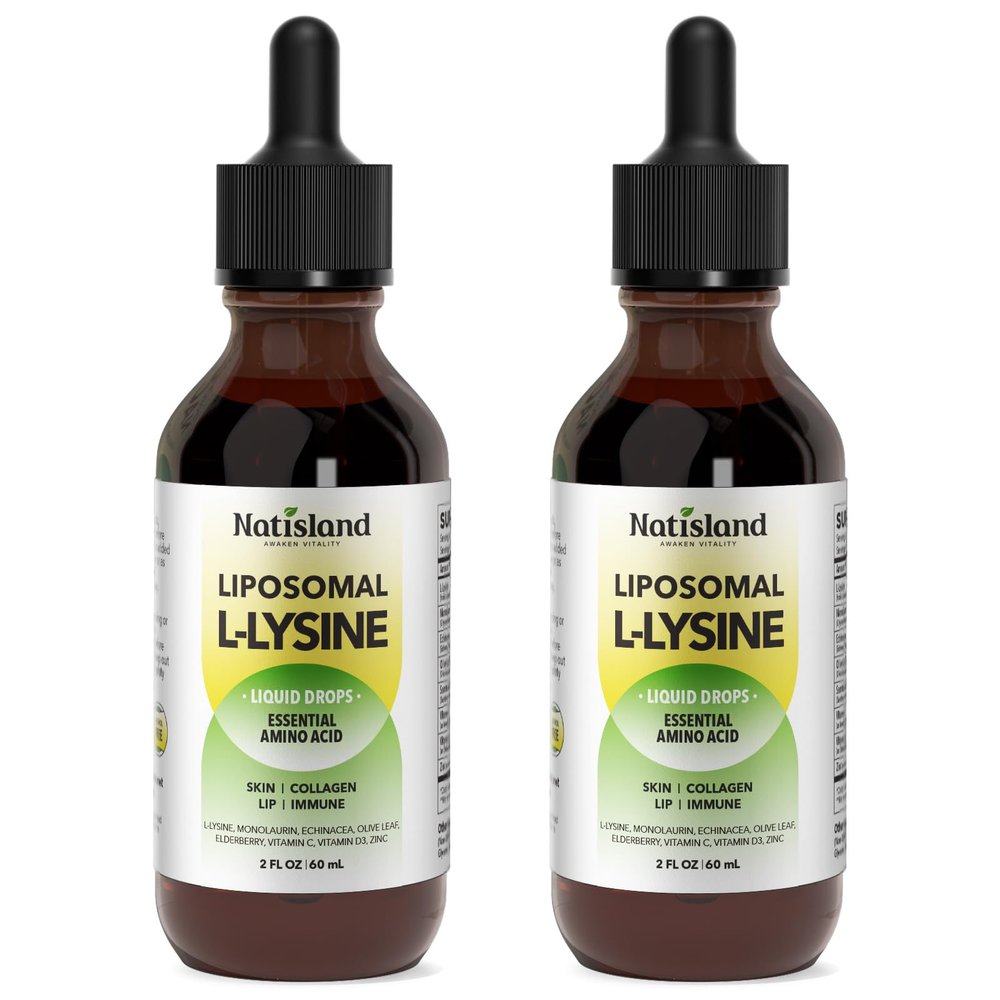 Liposomal L-lysine Monolaurin Liquid Drops, Lysine 1000MG Supplement for Adults & Kids, Echinacea & Elderberry with Vitamin C & D3, Zinc, for Lip & Skin Health, Collagen & Immune Support, 4 Fl Oz
