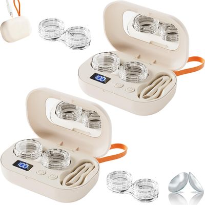 Contact Lens Cleaner Case-Deep Cleaning, Contact Lens Cleaner Machine, Built in Mirror and Tweezers for Home, Sports, Fitness, Outdoor Tour, Offices (2pc)