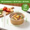 FEHHTO 50-Pack 35oz Disposable Meal Prep Containers with Lids and Forks, Compostable Kraft Paper Bowls To Go, Microwave & Freezer Safe Round Food Containers for Hot Soup, Cold Dessert, Lunch, Takeout view 2