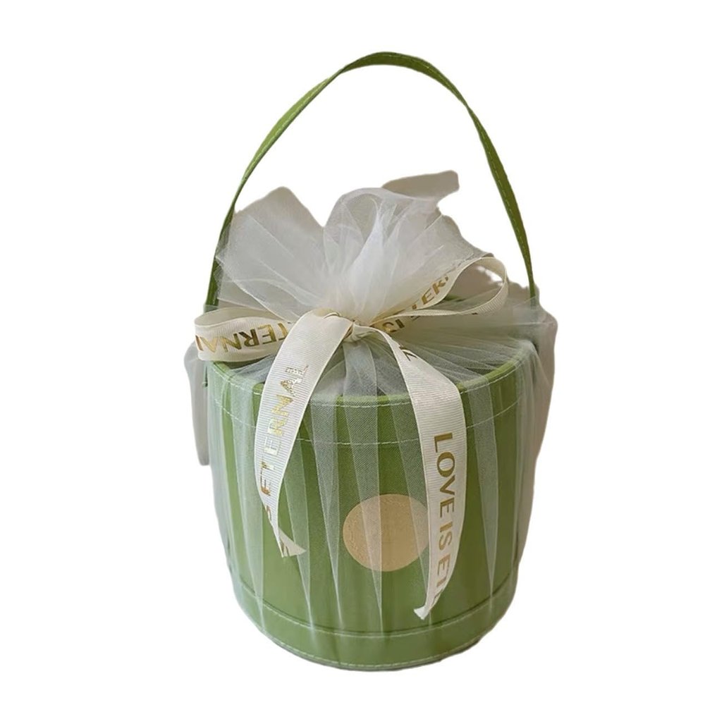 VA Veluna & Aris Quilted Bucket Bag with Handle, Gift Box with Ribbon and Tulle, Party Favor Bag for Weddings, Birthdays, Holidays, Pink (green)