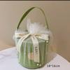 VA Veluna & Aris Quilted Bucket Bag with Handle, Gift Box with Ribbon and Tulle, Party Favor Bag for Weddings, Birthdays, Holidays, Pink (green) view 2