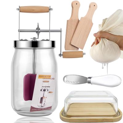 Retro Manual Butter Churn Kit - Wooden Hand-Crank Butter Maker with Glass Jar, Perfect for Fresh Cream, Keto Butter & Sustainable Homesteading (Farmhouse Must-Have) (51 OZ)