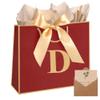 Topaliving Personalized Gift Bag with Card and Tissue Paper, 26 Letters Birthday Gift Bag 13'' Custom Valentines Weddings Present with Initials/Numbers for Women Men Kids (Red,D) view 1