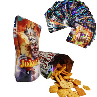100 Pack 3.5g Mylar Storage Bags,Holographic Color Mylar Bags, Resealable Smell Proof Food Storage Bags, Colorful Printed Foil Pouches for Snacks, Cookies, Candy, Small Items,4x5 Inches (Joker King)