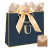 Topaliving Personalized Gift Bag with Card and Tissue Paper, 26 Letters Birthday Gift Bag 13''Custom Valentines Weddings Present with Initials/Numbers for Women Men Kids (Blue,U) view 1