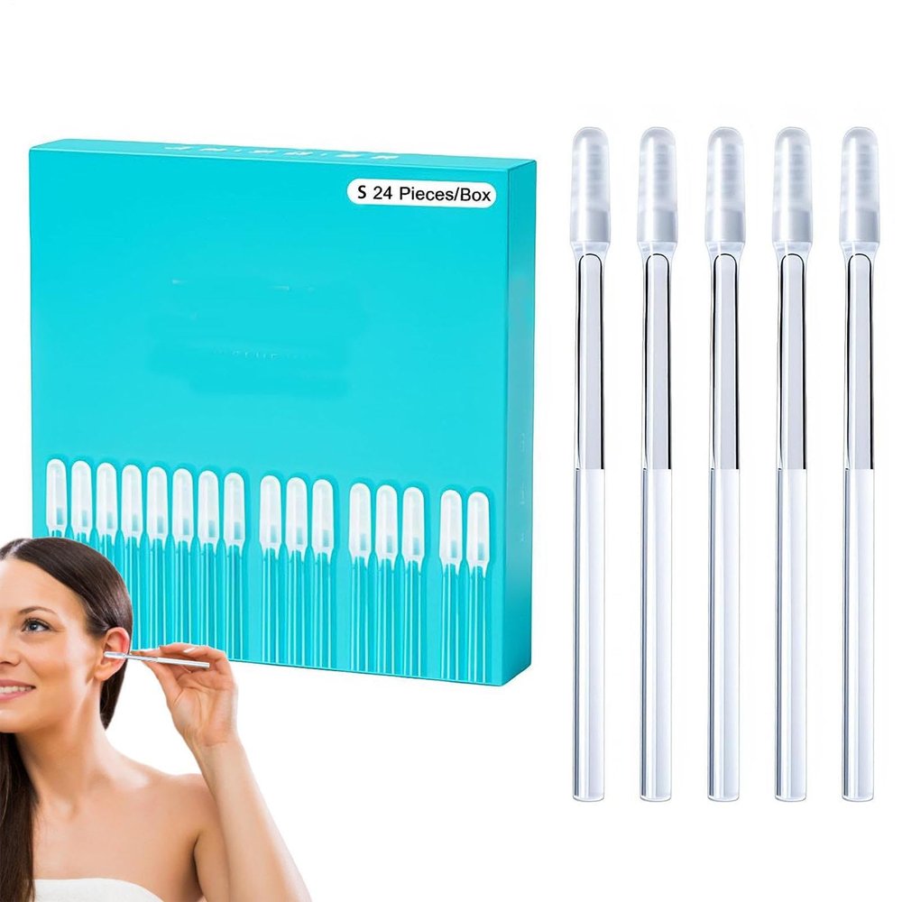 Adhesive Ear Cleaner Earwax Removal Tools, 24Pcs Reusable Sticky Ears Swabs, Adhesive Ears Cleaner Tool,Washable Design, Earwax Remover Soft Silicone,Ear Cleaning Tool for Child and Adult and Pet