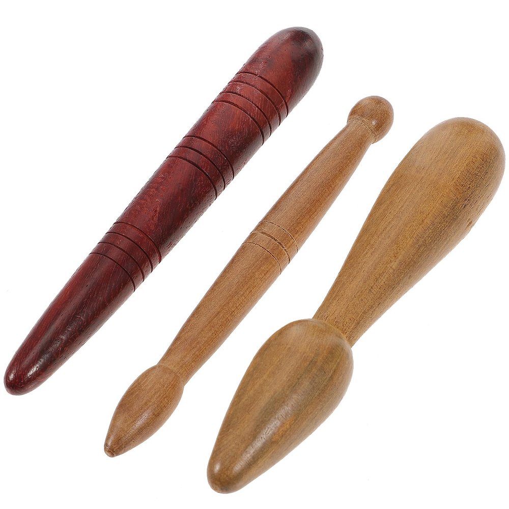 WESIEVYA 3pcs Red Sandalwood Acupressure Massage Sticks Set, Multifunctional Manual Body and Foot Massage Tools for Care and Reflexology Therapy