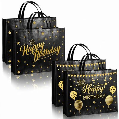 Kajaia 4 Pcs Black Gold Extra Large Happy Birthday Gift Bags 16x20 in