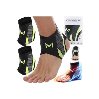 2 PCS Ankle Support Brace for Men & Women, Breathable Compression Sleeve with Adjustable Wrap Straps, Lightweight Stabilizing Support for Basketball, Running, Fitness & Daily Wear (Green)