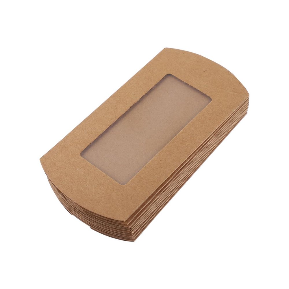 SHINYPASING 10pcs Brown Foldable Kraft Window Pillow Boxes 16x7.8x2.5cm Mini Candy Packing Boxes for Party Favors Wrapping Snack Packaging