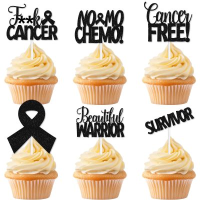 18Pcs Cancer Survivor Cupcake Toppers, No More Chemo Cake Picks, Cancer Free & Beautiful Warrior Decor for Cancer Breast Care End of Chemo Birthday Party Decorations Supplies