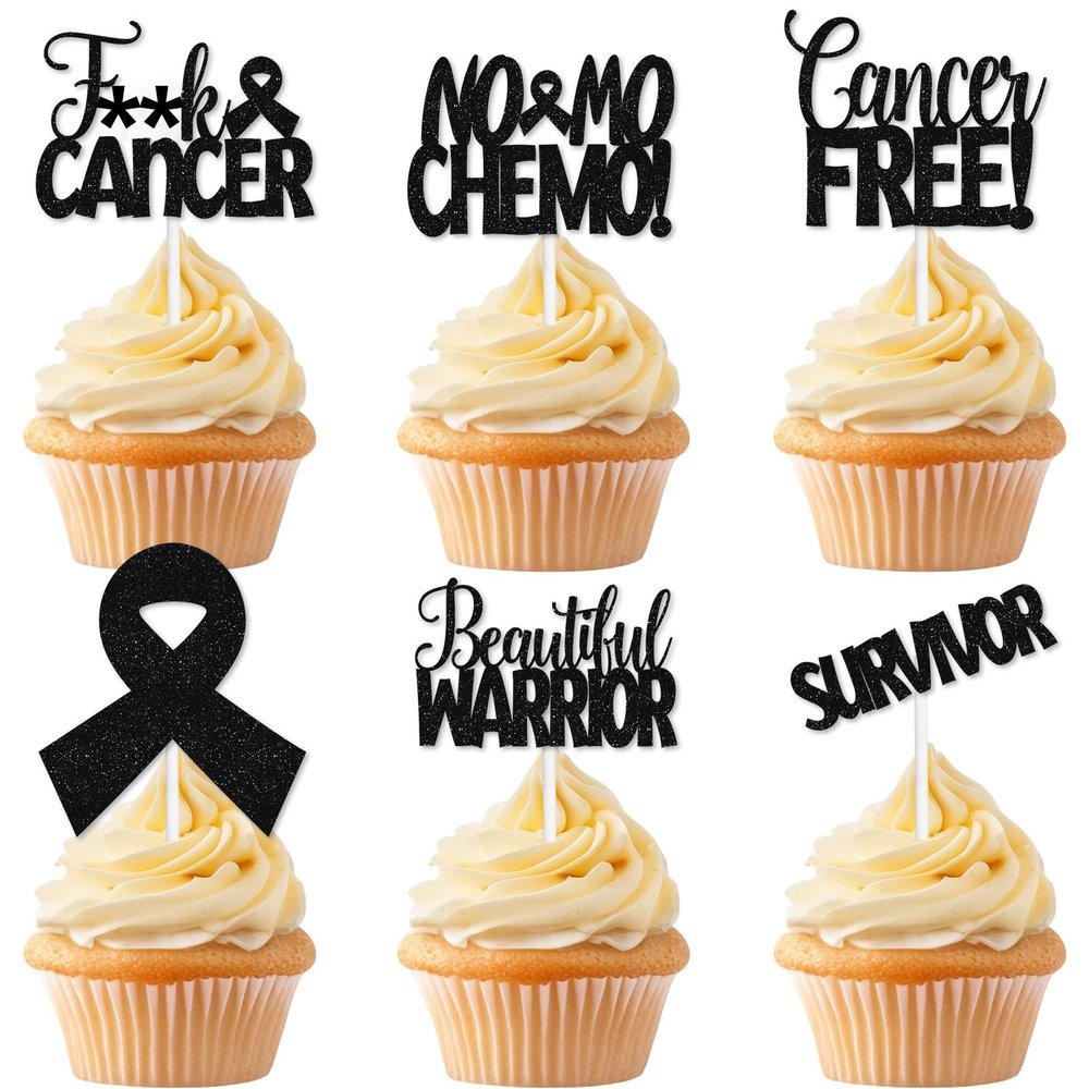 18Pcs Cancer Survivor Cupcake Toppers, No More Chemo Cake Picks, Cancer Free & Beautiful Warrior Decor for Cancer Breast Care End of Chemo Birthday Party Decorations Supplies