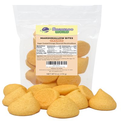 Sugar Coated Marshmallow Candy Orange Marshmallows, Sugar Covered Chewy Candy 6 Ounce