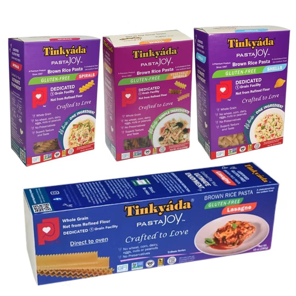 4-Pack Tinkyada Brown Rice Pasta Spirals, Vegetable Spirals, Rice Shells & Lasagne Gluten-Free, Non-GMO, Vegan, Perfect for Family Meals, Events & Everyday Cooking