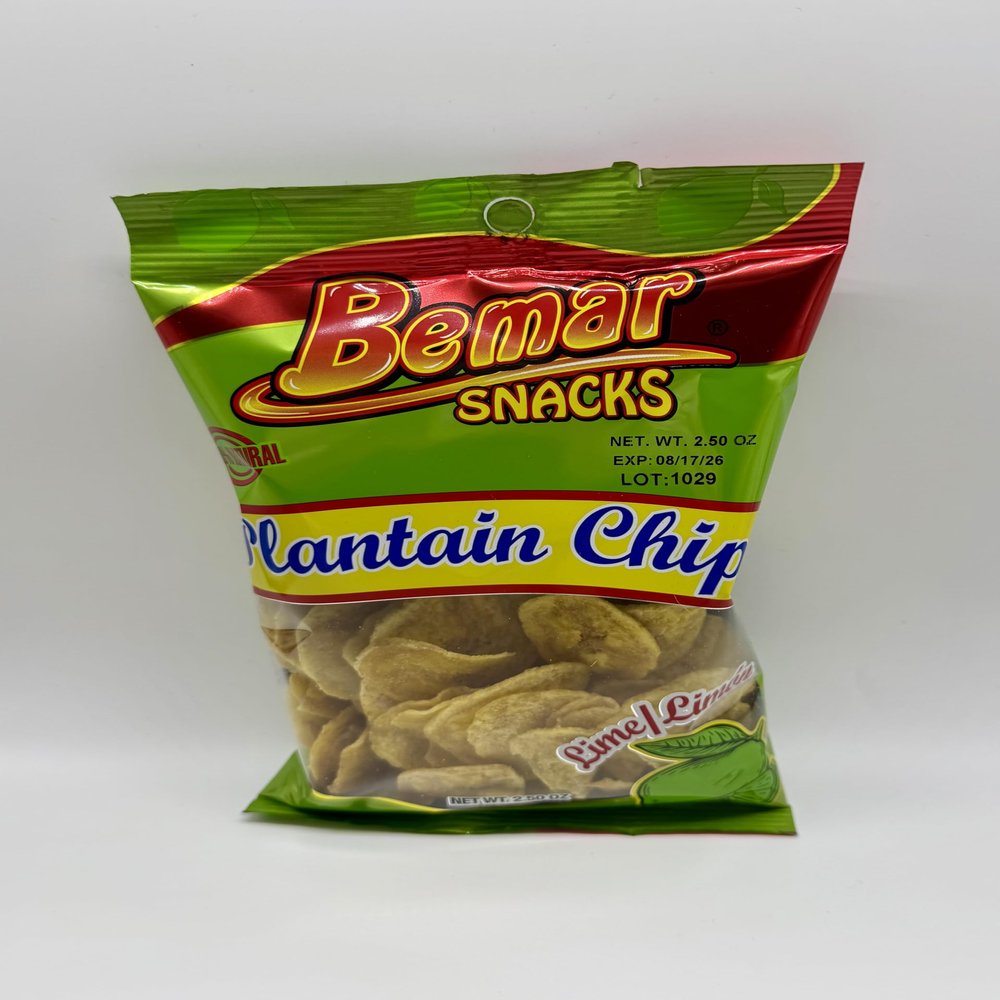 Bemar Snacks Plantain Chips Lime 24 Bags 2.50oz per Bag