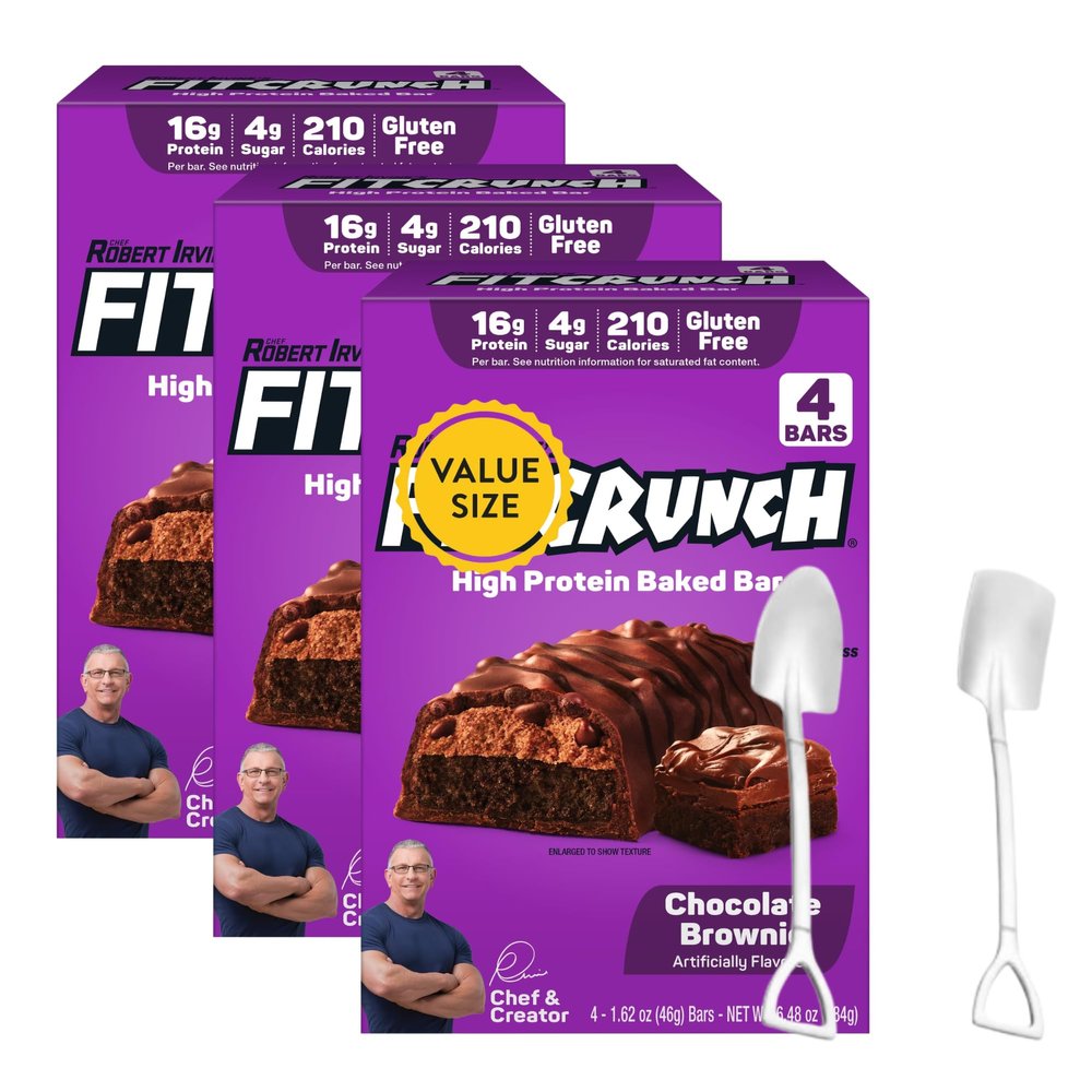 High Protein Baked Snack Bars, Chocolate Brownie Flavor, 1.62 oz each (Pack of 3) Soft Chewy Protein Snack with Dumbass Coffee Mini Metal Shovel Spoons (Chocolate Brownie) Shovel Spoons