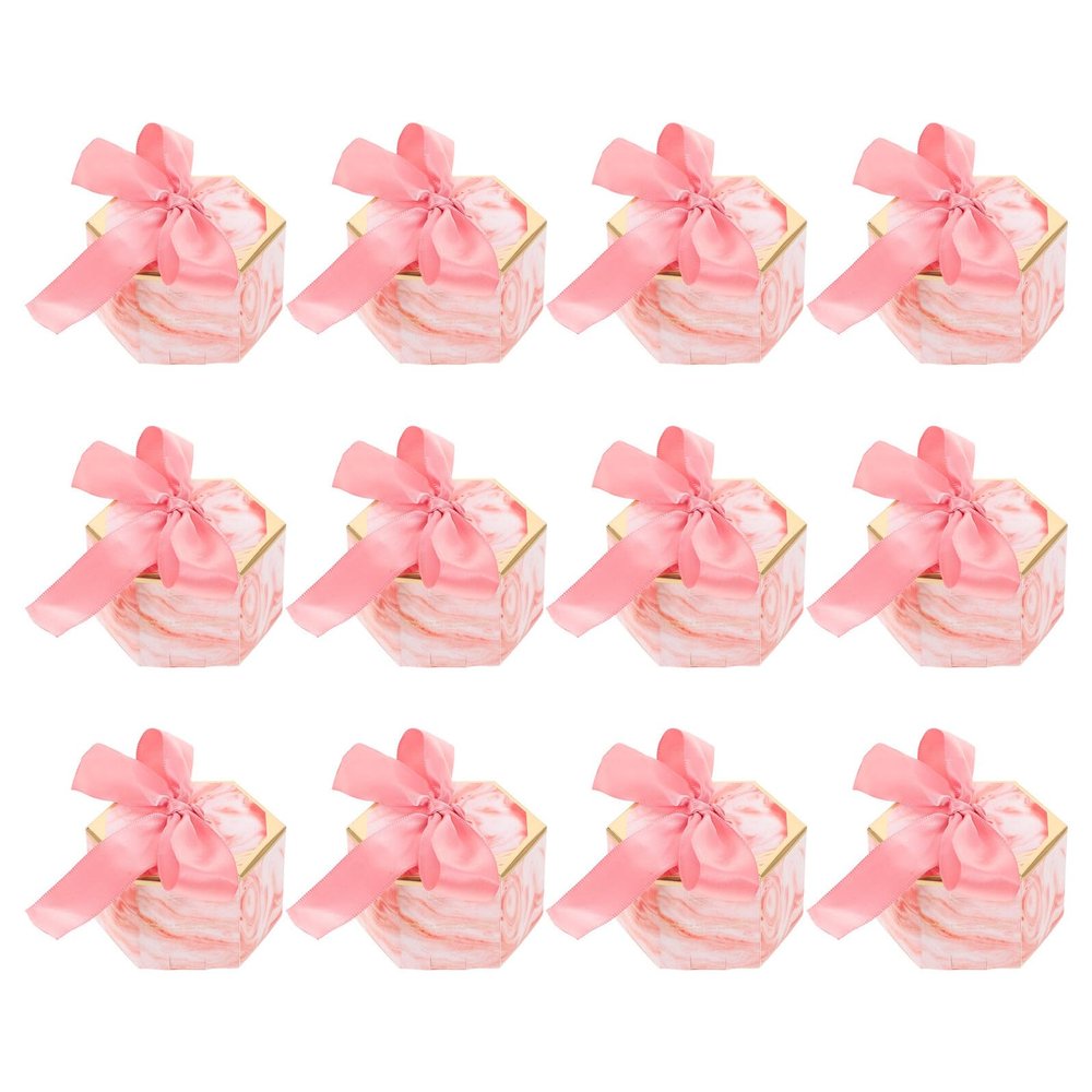 LIFKOME 12pcs Pink Ribbon Bow Boxes with Lid, Small Candy Storage Containers for Wedding, Birthday, Party Favor, Holiday Packaging