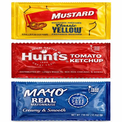 Condiment Packets Variety Pack | 150 Count | Mustard, Ketchup & Mayonnaise | Single Serve Packets