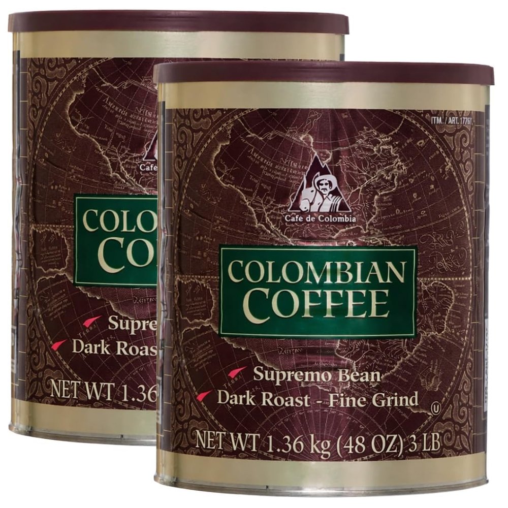 100% Colombian Ground Coffee Kirklan Dark Roast, Supremo Bean, Fine Grind, 3 lb Can Kosher Certified (2 PACK)