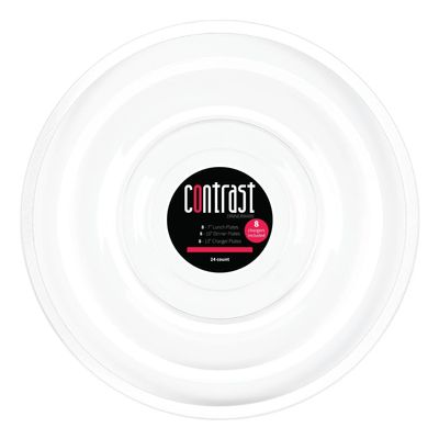 Contrast Clear/White Rim Combo Plates, 7, 10, 13 Inch, Case of 96 (4 packs x 24)