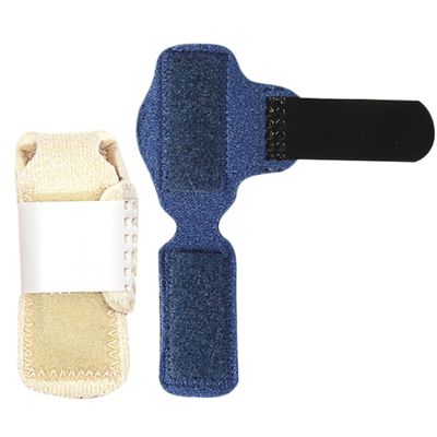 LABRIMP Toe Support Strap 2pcs Set for Sprains and Dislocations Breathable Blue and Skin Color Overlapping Toe Wrap Protective Splint Left Foot Medium Size