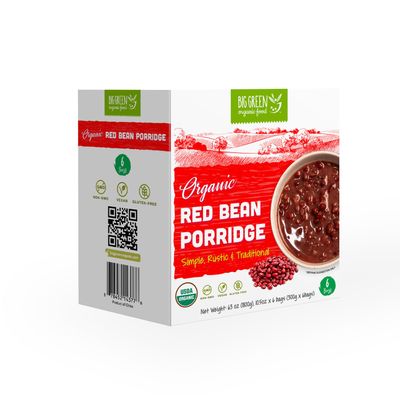 Big Green Organic Food - Organic Red Bean Porridge, Whole Adzuki Beans, Unsweetened, Non-GMO, Gluten-Free, Vegan, Healthy Breakfast, Easy Instant Sweet or Savory Porridge Mix (6 Pack)