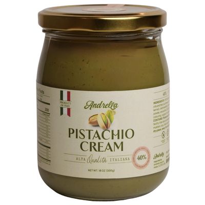 Andrella - 500g (18 oz) Premium Sicilian Pistachio Cream 40% Italian Pistachio Spread Gourmet Pistachio Butter for Desserts, Pastries & Croissants Perfect for Dubai Chocolate Made in Bronte, Italy No Artificial Flavors or Colors