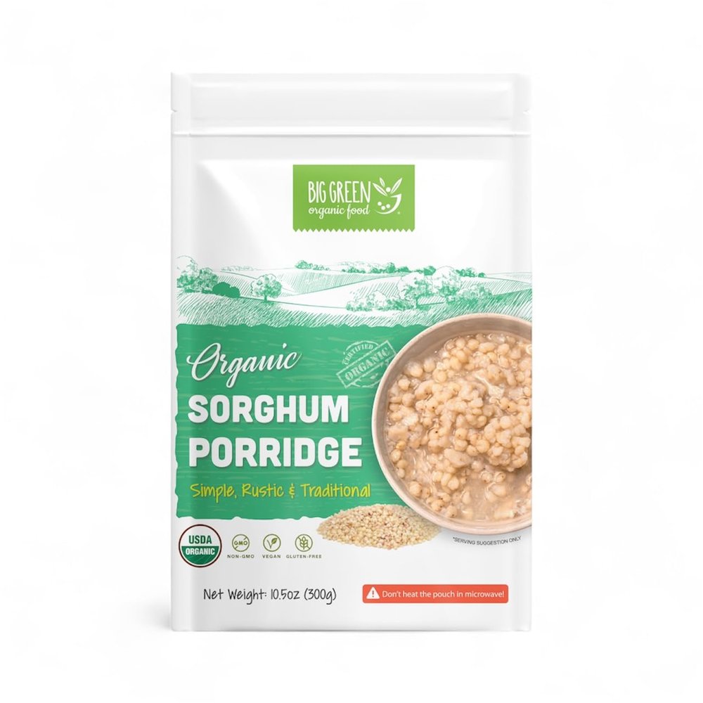 Big Green Organic Food - Organic Sorghum Porridge, Unsweetened, Non-GMO, Gluten-Free, Vegan, High Fiber, Healthy Breakfast, Easy Instant Porridge Mix (1 Pack)