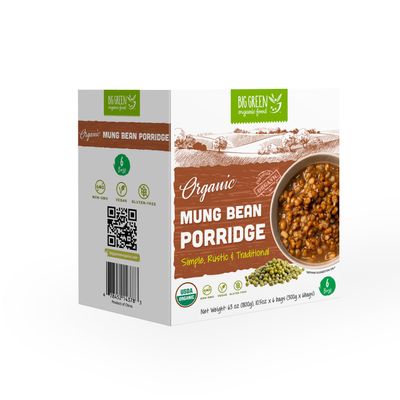 Big Green Organic Food - Organic Mung Bean Porridge, Unsweetened, Non-GMO, Gluten-Free, Vegan, Healthy Breakfast, Easy Instant Porridge Mix (6 Pack)