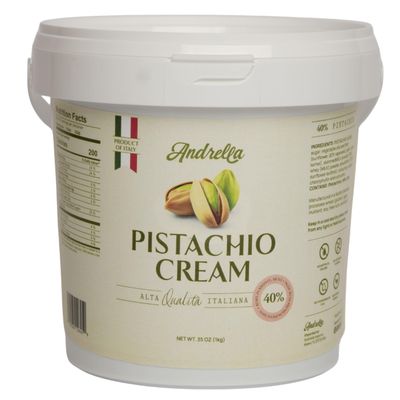 Andrella - 1kg (35 oz) Premium Sicilian Pistachio Cream 40% Italian Pistachio Spread Gourmet Pistachio Butter for Desserts, Pastries & Croissants Perfect for Dubai Chocolate Made in Bronte, Italy No Artificial Flavors or Colors
