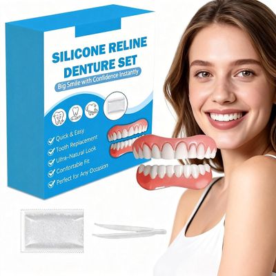 1Pcs Full Set of Silicone Dentures, Complete Moldable False Teeth for Men Women Comfortable