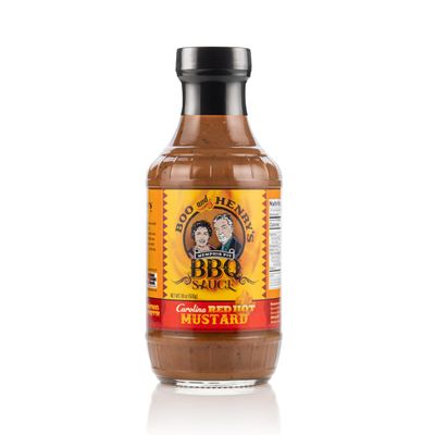 Boo and Henry's BBQ Carolina Red Hot Mustard Sauce for Barbecue, Signature Ghost Pepper Mustard Hot Sauce for Wings, Brisket, Sandwiches, No Preservatives, Gluten-Free, 18 fl oz
