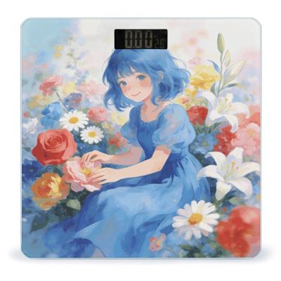 Blue Girl and Flowers Scale for Body Weight Accurate Digital Bathroom Scale with High-Precision Sensors Large LCD Display Digital Weighing Machine for People 400lb Capacity