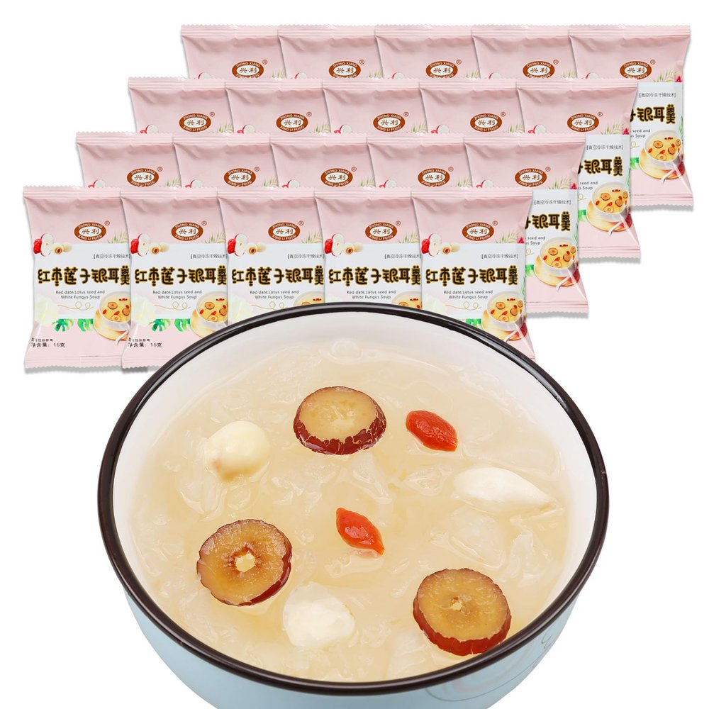 20 Bags White Fungus Soup Drink with Goji Berries Snow Fungus and Red Date Soup Freeze Dried White Fungus Red Dates Healthy Breakfast 15g Per Bag