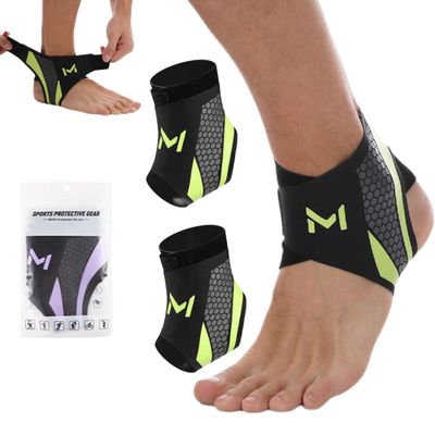 2Pcs-Pro Ankle Brace, Adjustable Stabilizer for Sprained Ankle Support, Breathable Low-Profile Brace to Prevent Rolling, Ideal for Basketball & Running (Green)
