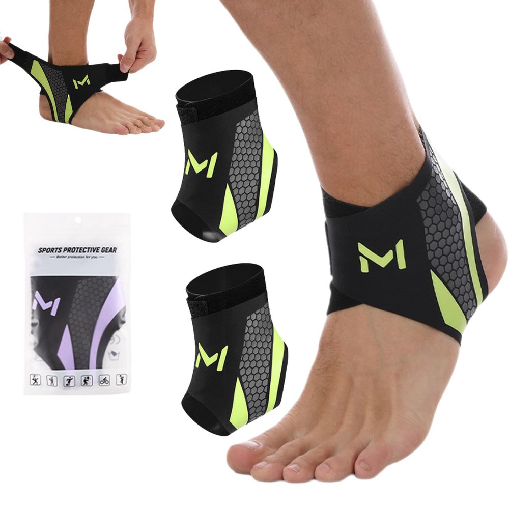 2Pcs-Pro Ankle Brace, Adjustable Stabilizer for Sprained Ankle Support, Breathable Low-Profile Brace to Prevent Rolling, Ideal for Basketball & Running (Green)