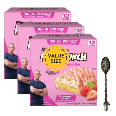 High Protein Baked Snack Bars, Strawberry Strudel Flavor, 12 Bars 1.62 oz each (Pack of 3) Soft Chewy Protein Snack with Dumbass Coffee Gem Spoon (Strawberry Strudel) Gem Spoon