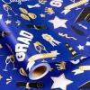 Burymento Graduation Wrapping Paper Roll - 17 in x 16.4 ft, Mini Roll - Blue Wrapping Paper for Graduation, Congrats Grad Caps and Diploma Gift Wrap for High School College University Senior Ceremony view 1