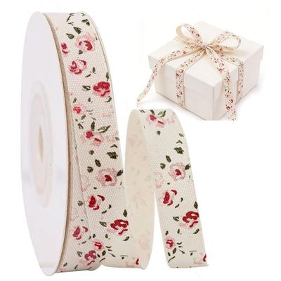 0.59inch Wide Floral Ribbon Pink Flower Ribbon Spring Vintage Ribbons for Home Decor Party Gift Wrapping Wedding Decoration