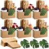 Mifoci 24 Sets Hawaiian Drink Carrier with Handle Bulk Tropical Luau 2 Cup Disposable Paper Cup Holder with Monstera Leaves for Hot or Cold Drinks Coffee Delivery Summer Aloha Wedding Party Supplies view 1