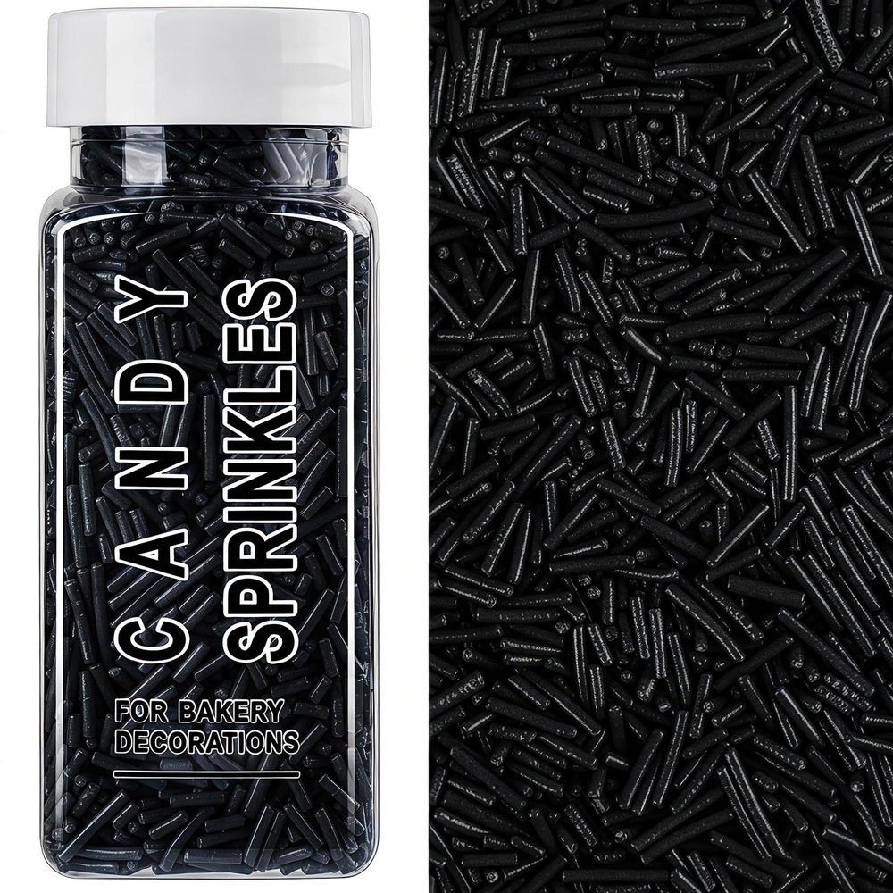 Black Sprinkles, Edible Black Jimmies for Cake Decorating