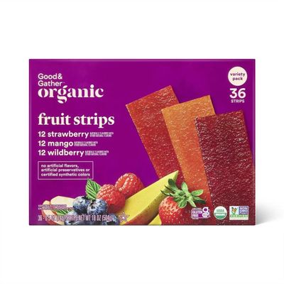 Organic Fruit Strip Variety Pack - Strawberry, Mango, Wildberry - 18oz/36ct Good and Best 36 Pack
