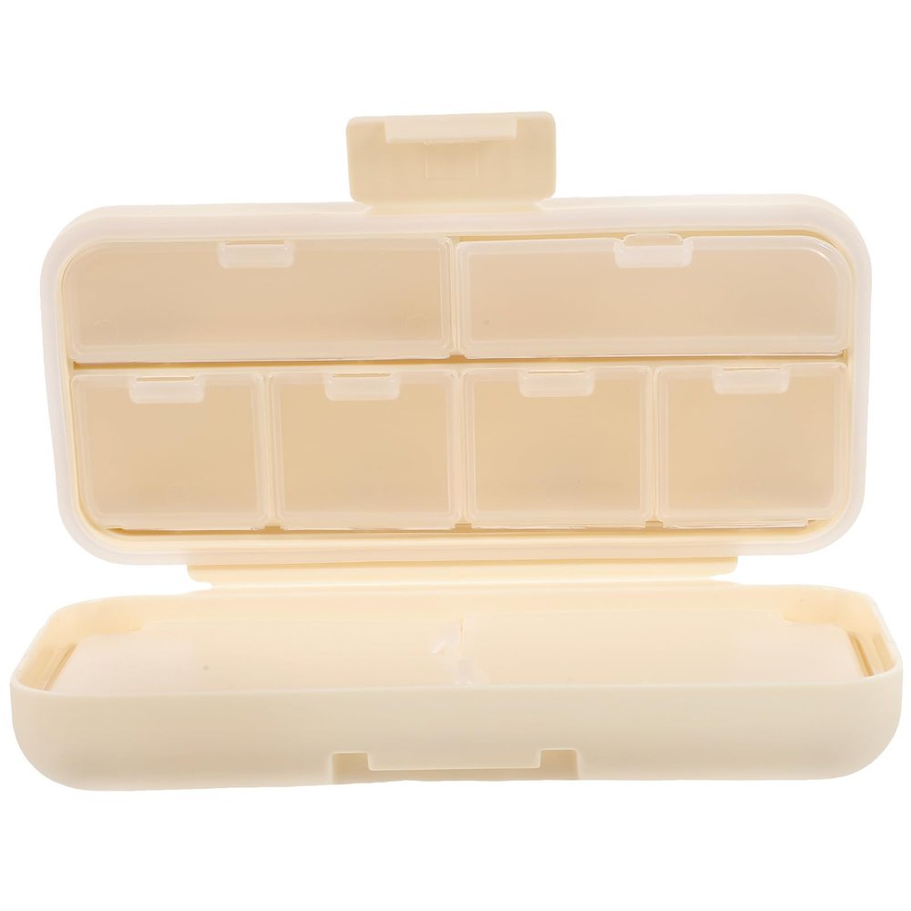 HOMOCONO Portable Medicine Organizer Small Pill Case with 8 Compartments Leakproof Travel Pill Box Cream White for Seniors and Daily Medication Storage
