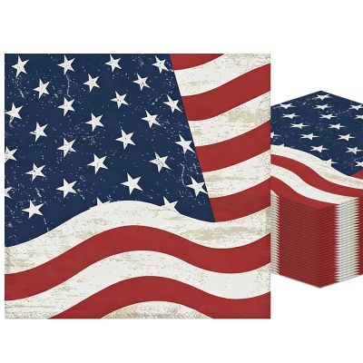 100pcs American Flag Paper Napkins, 4th of July Napkins Disposable Red White and Blue Napkins Luncheon Napkin for 4th of July, Memorial Day, Patriotic Party & Table Decorations 6.5 x 6.5 inch